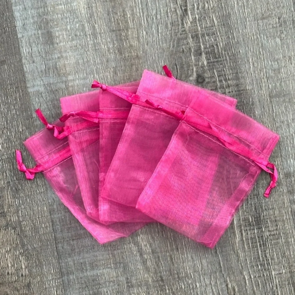New Set of 6 Small Magenta Pink Organza Drawstring Gift Bags